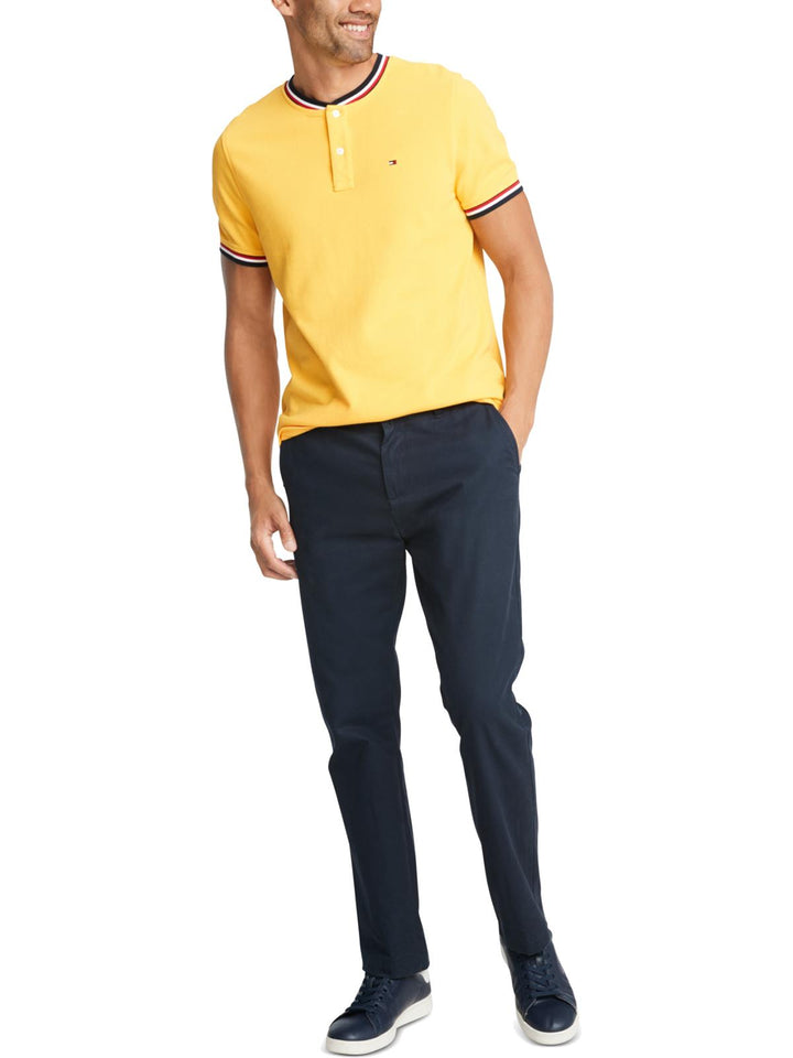 Tommy Hilfiger Men's Eaton Custom Fit Tipped Collarless Polo Shirt Yellow Size Small