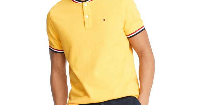 Tommy Hilfiger Men's Eaton Custom Fit Tipped Collarless Polo Shirt Yellow Size Small