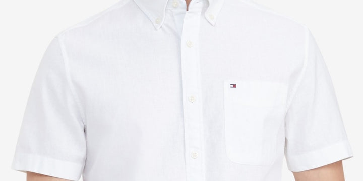 Tommy Hilfiger Men's Big & Tall Classic Fit Porter Textured Shirt White Size X-Large