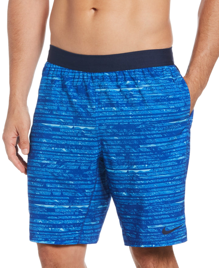 Nike Men's Oxidized Stripe 9 Swim Trunks Blue Size Small