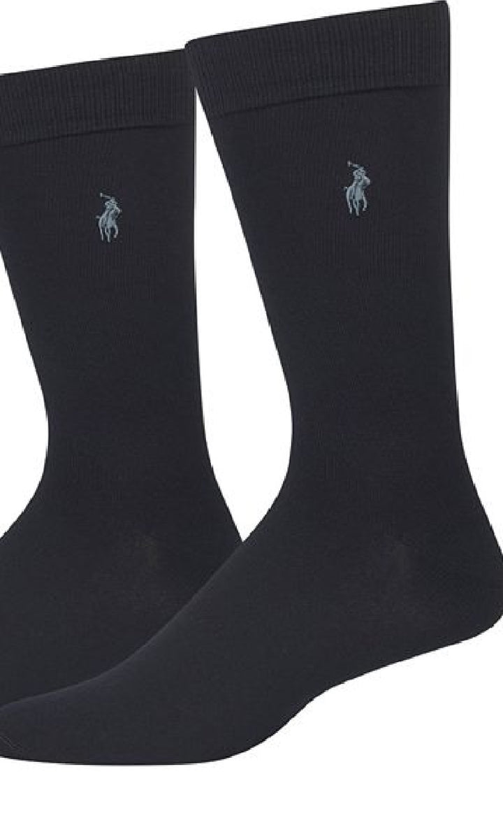 Polo Ralph Lauren Men's 3 Pack Solid Supersoft Embroidered Logo Dress Crew Socks Black Size 13-16