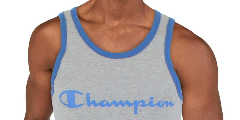 Champion Men's Graphic Ringer Tank Top Blue Size XX-Large