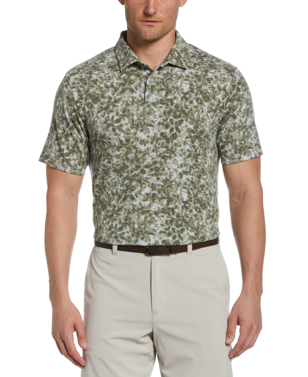 PGA Tour Men's Distorted Floral Camo Print Short Sleeve Golf Polo Shirt Green Size XX-Large