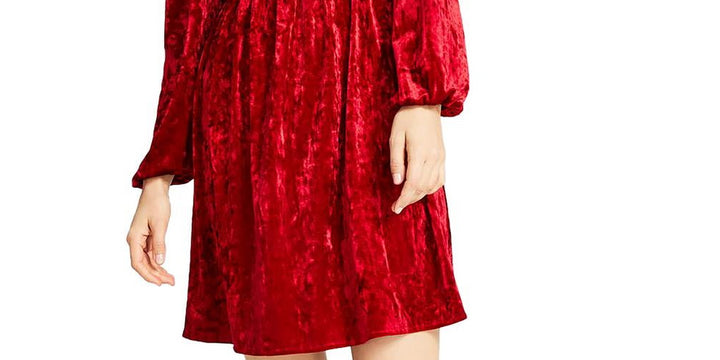 Bar III Women's Velvet Smocked Long Sleeve Dress Red  Size Small