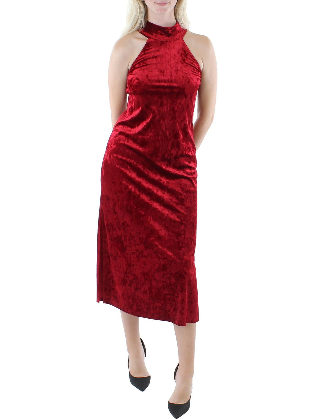 Bar III Women's Velvet Halter Halter Dress Red Size Medium