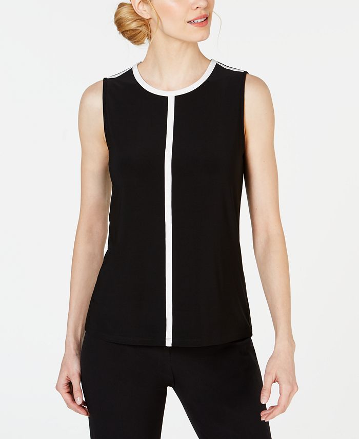 Anne Klein Women's Stripe Outline Sleeveless Top Black Size Medium