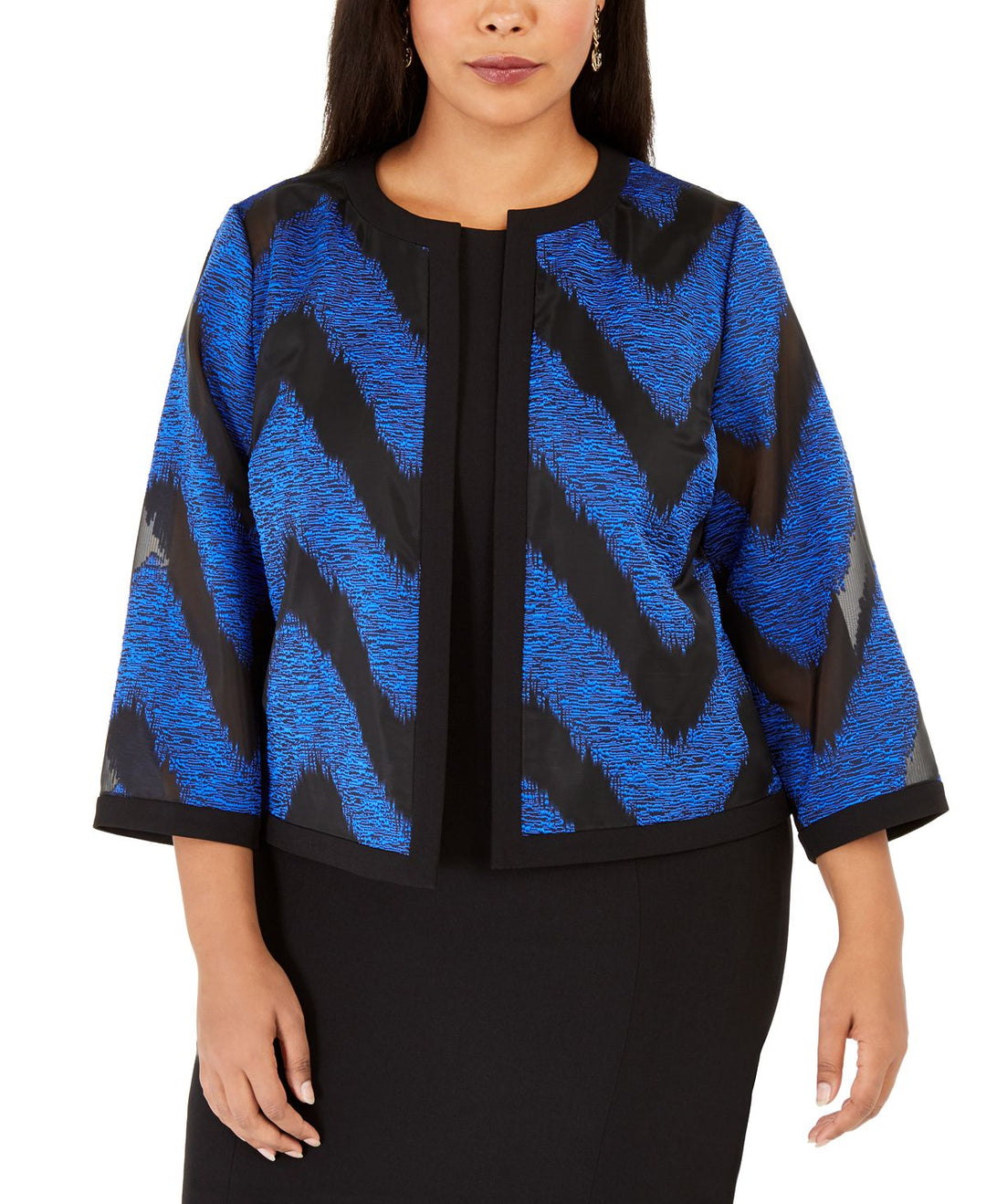 Kasper Women's Organza Mixed Texture Flyaway Jacket Blue Size 24W