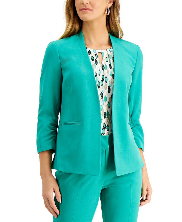 Kasper Women's Open Front Ruched Sleeve Jacket Green Size X-Large