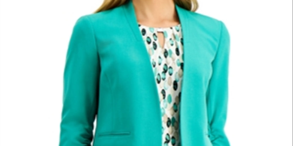 Kasper Women's Open Front Ruched Sleeve Jacket Green Size X-Large