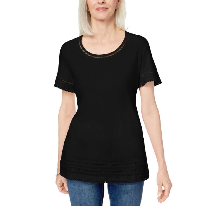 Karen Scott Women's Ladder Inset T Shirt Deep Black Size Large