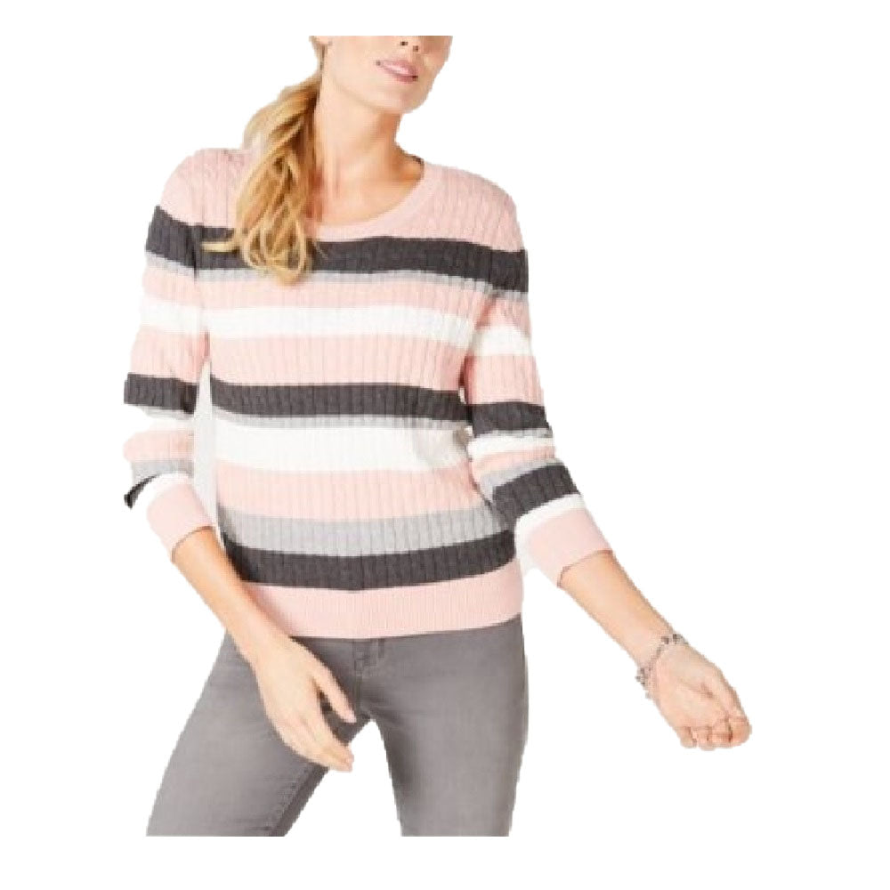 Karen Scott Women's Striped Cotton Cable-Knit Sweater Size Extra Large