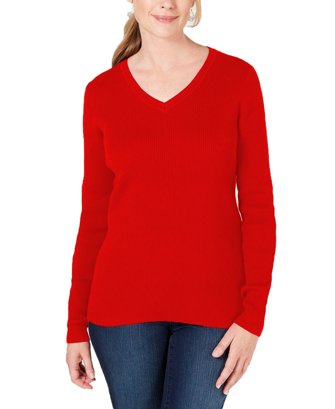 Karen Scott Women's Cotton V-Neck Sweater Red Size Extra Large