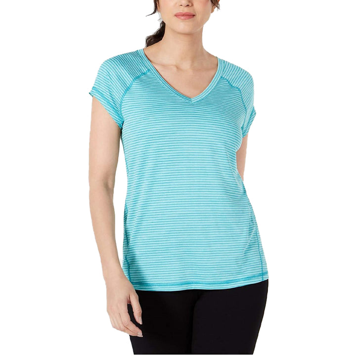 Ideology Women's Striped V-Neck T-Shirt Laguna Size 2 Extra Large