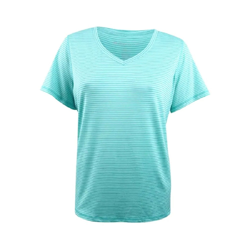 Ideology Women's Striped V-Neck T-Shirt Laguna Size 2 Extra Large
