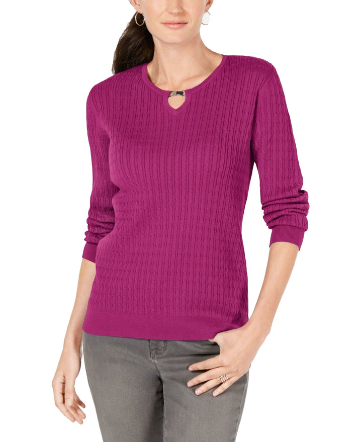 Karen Scott Women's Cotton Cable-Knit Keyhole Sweater Fuchsia Size 2 Extra Large