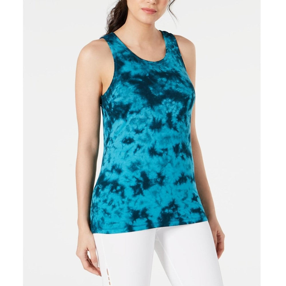 Ideology Women's Tie-Dyed Lattice-Back Tank Top Jade Vine Blue Size Extra Small