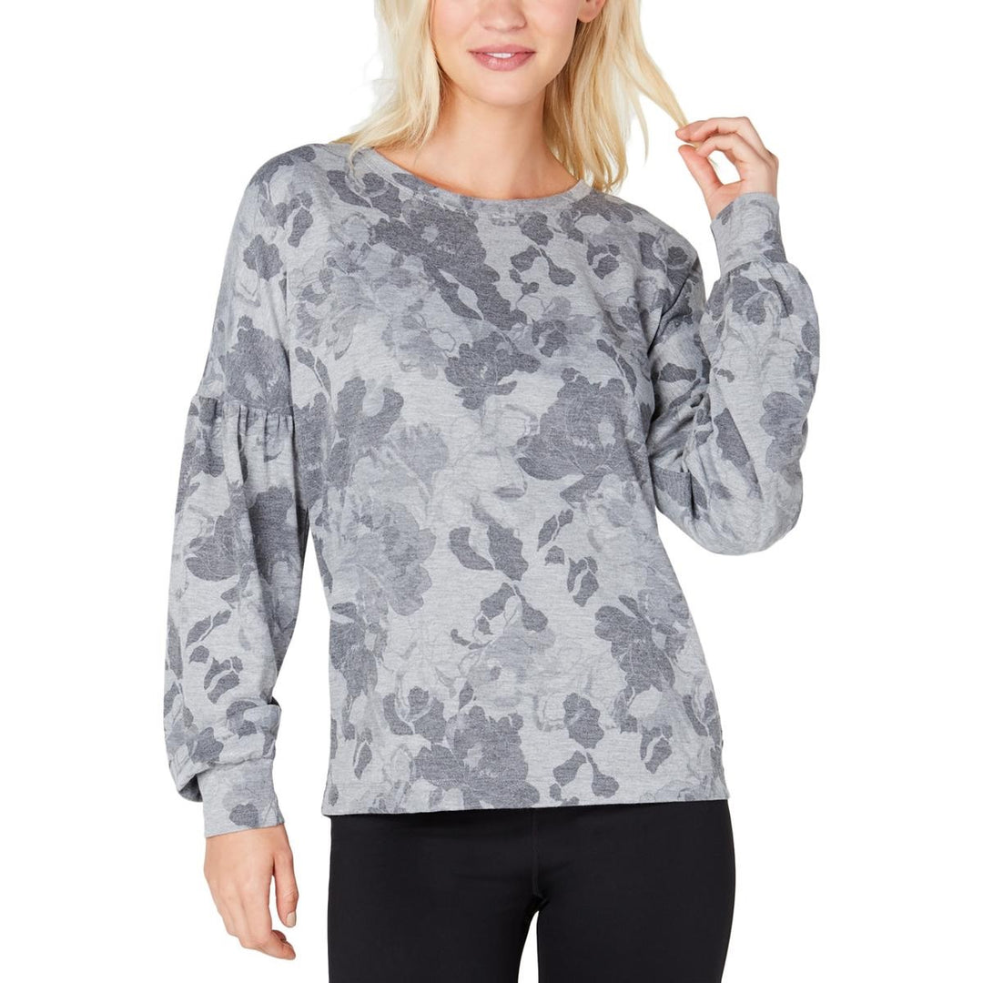 Ideology Women's Floral-Print Sweatshirt Gray Size Medium