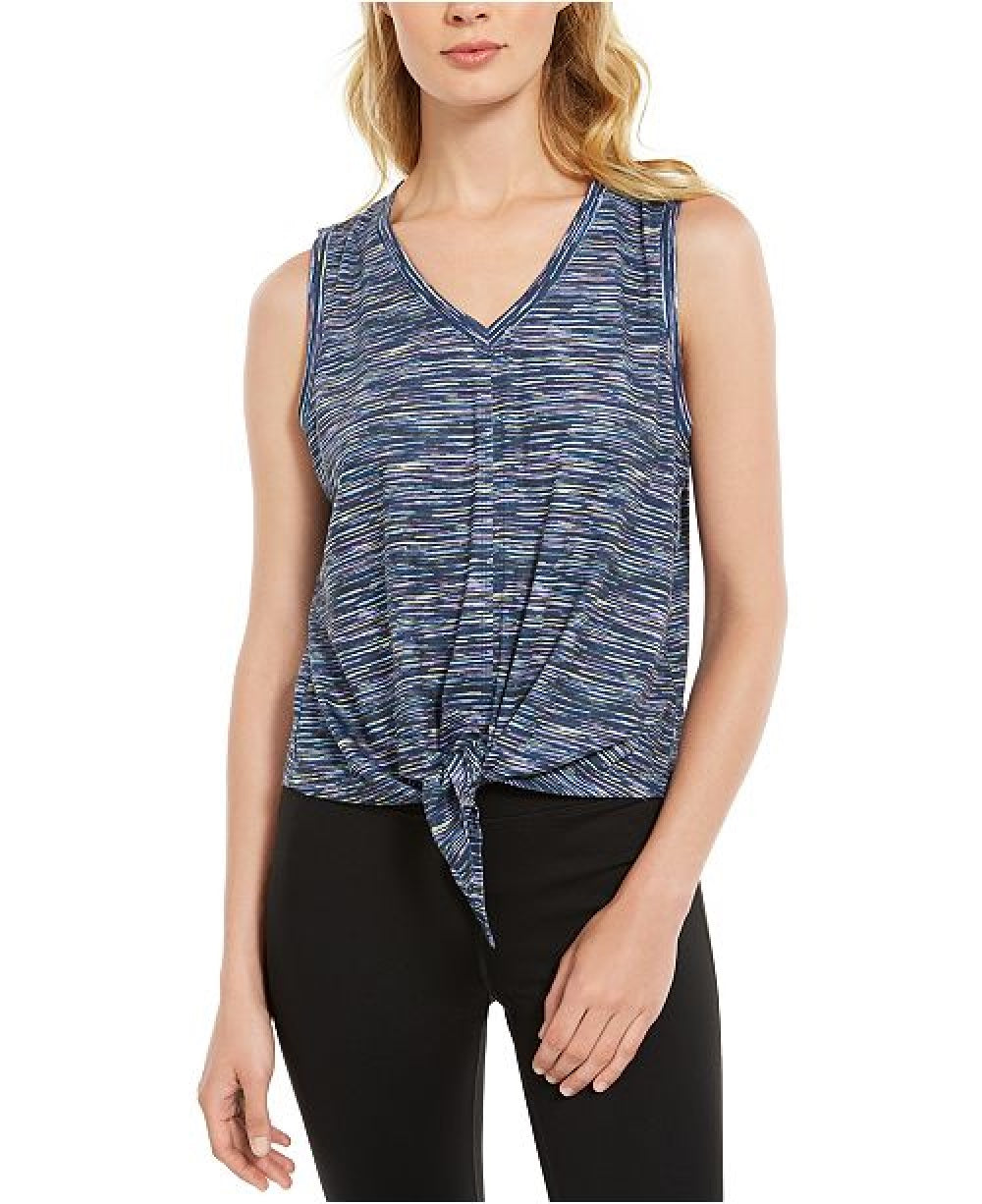 Ideology Women's Striped Tie-Front Tank Top Navy Size Large