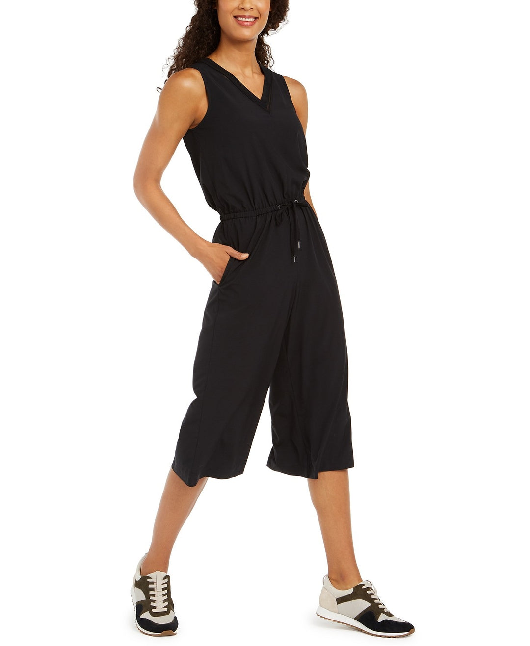 Ideology Women's V-Neck Cropped Jumpsuit Black Size Large