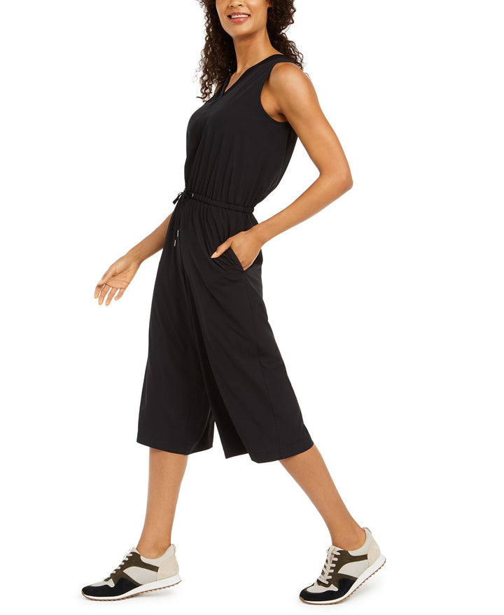 Ideology Women's V-Neck Cropped Jumpsuit Black Size Large