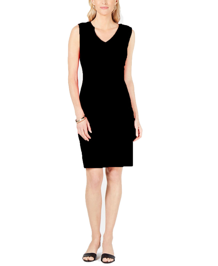 JM Collection Women's Petite Grommet-Shoulder Sheath Dress Black Size Small