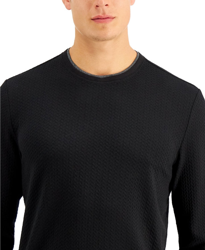 Tasso Elba Men's Crossover Textured Sweater Black Size 2 Extra Large