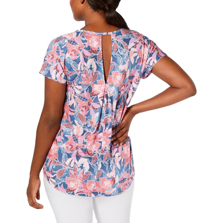 Ideology Women's Wall Flower Printed Keyhole-Back Top Size Large