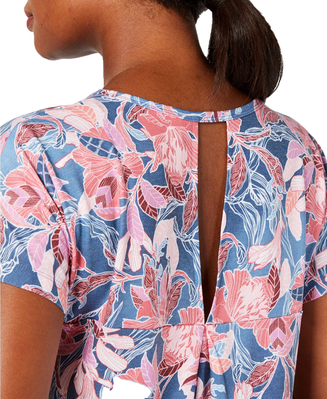 Ideology Women's Wall Flower Printed Keyhole-Back Top Size Large