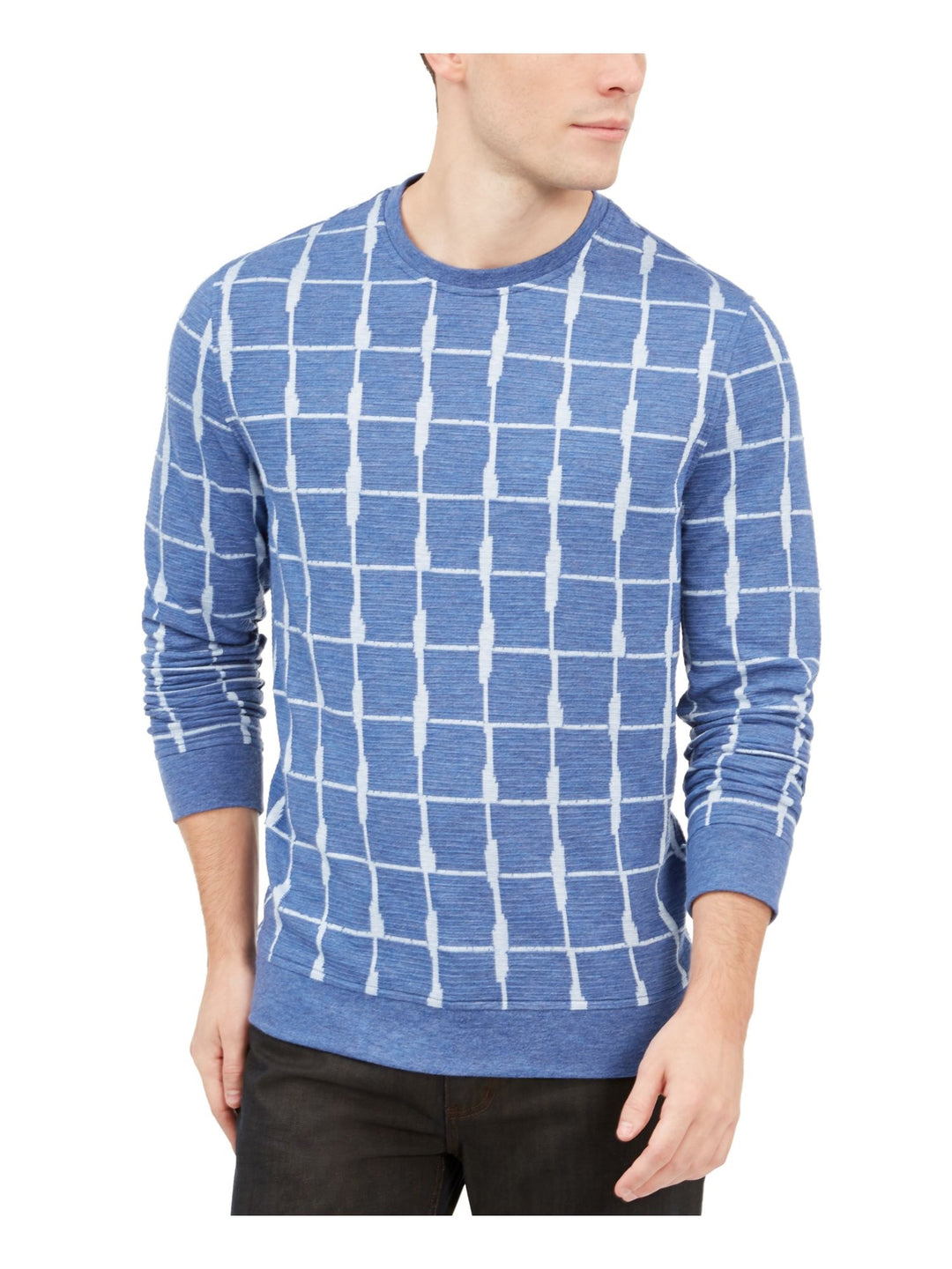 Alfani Men's Textured Grid Pullover Jacquard Blue Size Medium