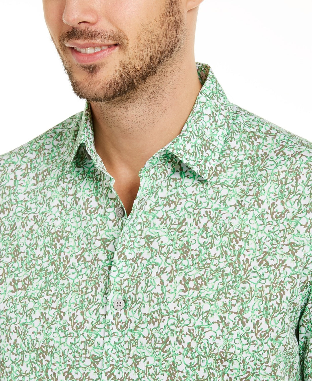 Alfani Men's Classic-Fit Lizard-Print Shirt Fresh Clover Size Large