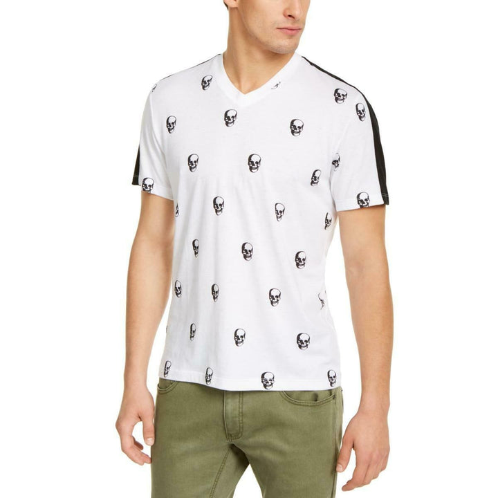 INC International Concepts Men's Skull Graphic V-Neck T-Shirt White Size Medium