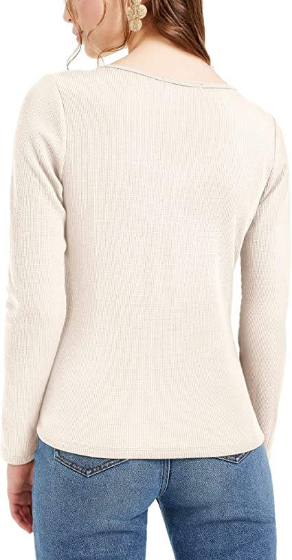 Ultra Flirt Juniors' Tie-Hem Thermal Top White Size Large