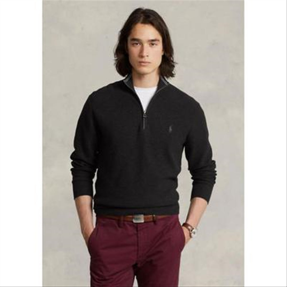 Ralph Lauren Men's Mesh Knit Cotton 1/4 Zip Sweater Black Size X-Large