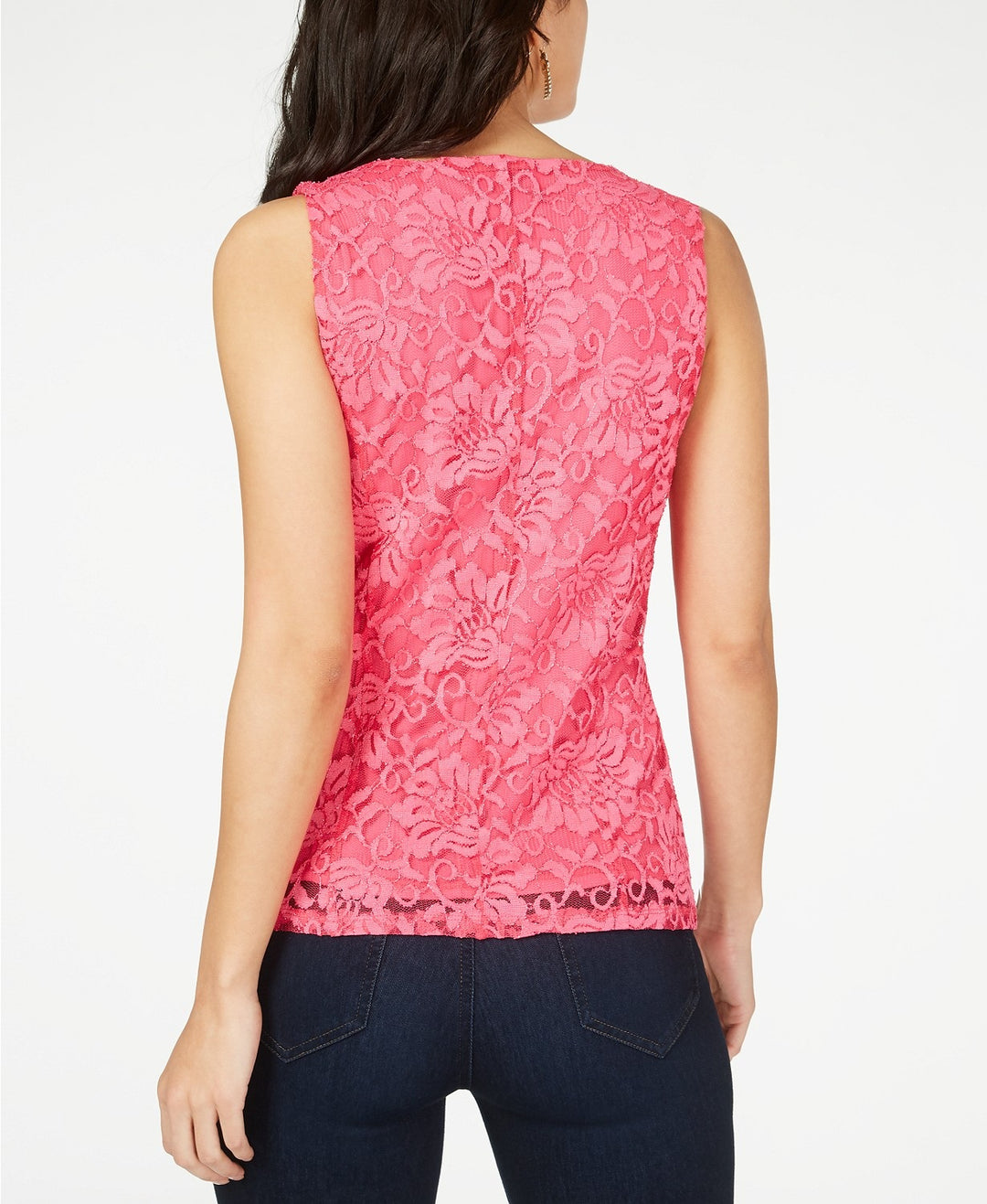 Thalia Sodi Women's Lace Zipper Front Top Pink