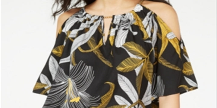 Thalia Sodi Women's Printed Cold Shoulder Top Yellow Size XX-Large