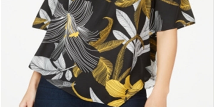 Thalia Sodi Women's Printed Cold Shoulder Top Yellow Size XX-Large