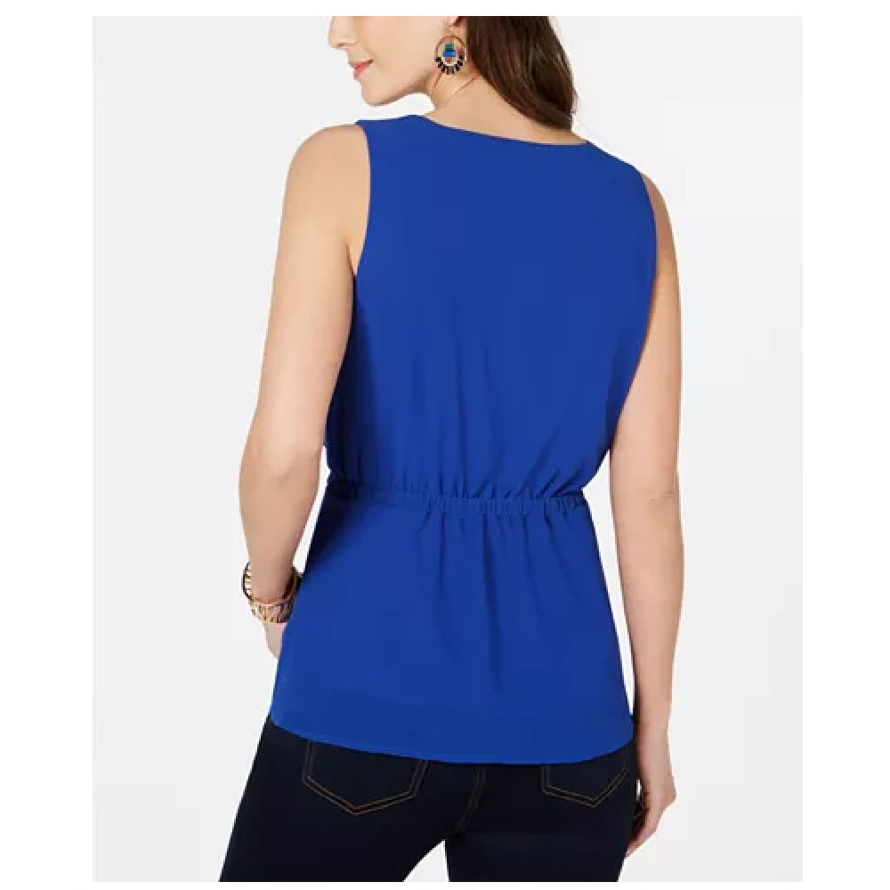 Thalia Sodi Women's Sleeveless V Neck Peplum Top Blue Size Small