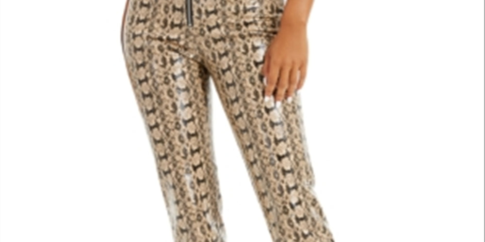 Danielle Bernstein Women's Zippered Animal Print High Waist Pants Beige Size 0