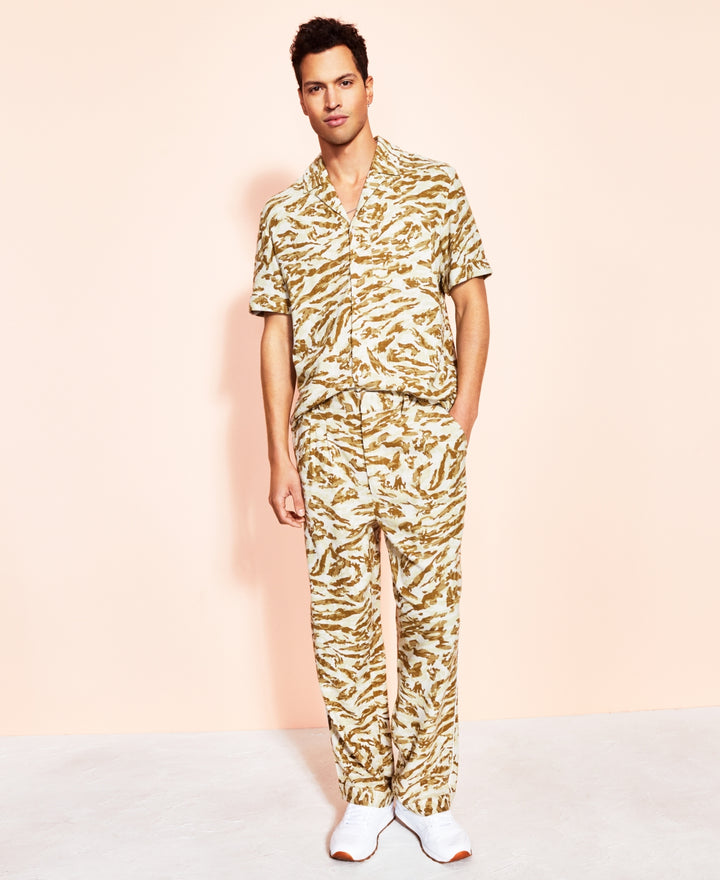 Royalty By Maluma Men's Animal Print Pleated Trousers Brown Size 2XL