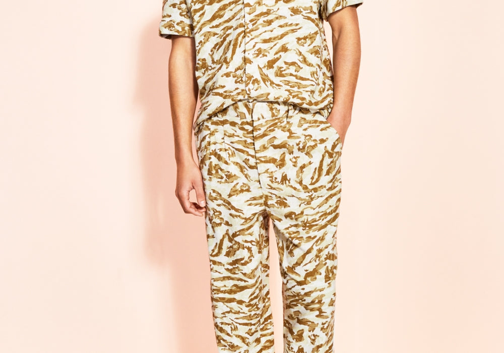 Royalty By Maluma Men's Animal Print Pleated Trousers Brown Size 2XL