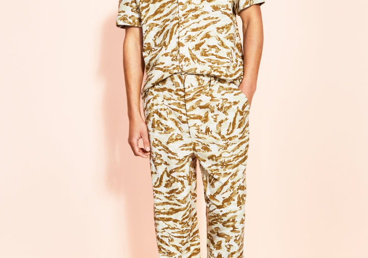 Royalty By Maluma Men's Animal Print Pleated Trousers Brown Size 2XL