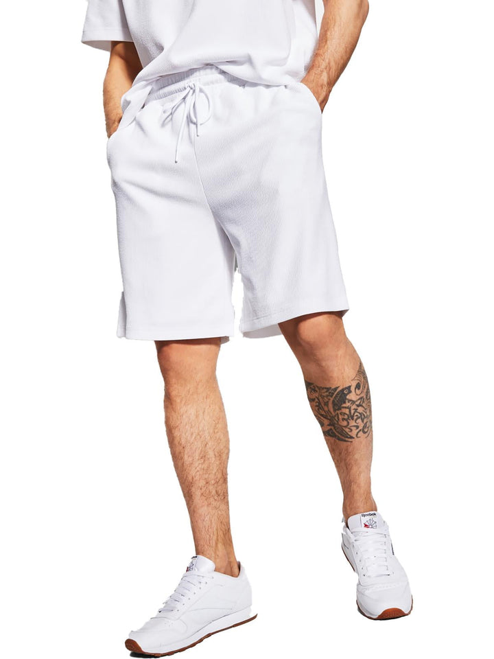 Royalty by Maluma Men's Relaxed Fit Textured Ottoman Stripe Drawstring Shorts White
