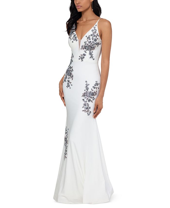 XSCAPE Women's Embroidered Gown White Size 10
