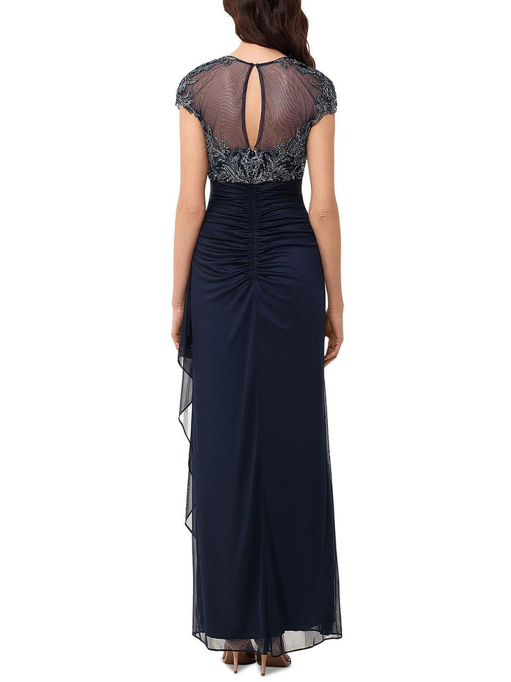 XSCAPE Women's Beaded Maxi Evening Dress Blue Size 16