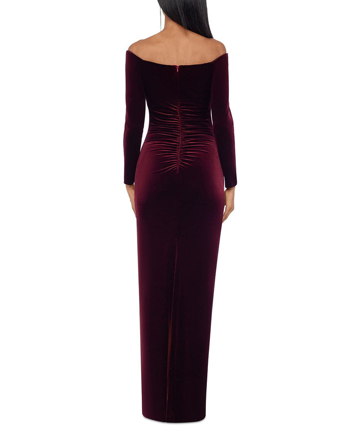 XSCAPE Women's Long Sleeve Off Shoulder Full Length Sheath Evening Dress Red Size 4