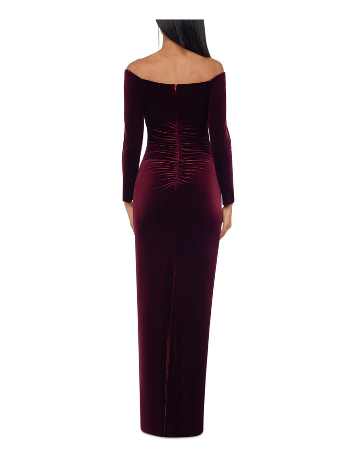 XSCAPE Women's Velvet Off The Shoulder Gown Red Size 10