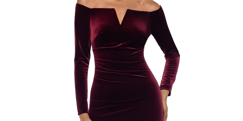 XSCAPE Women's Velvet Off The Shoulder Gown Red Size 10