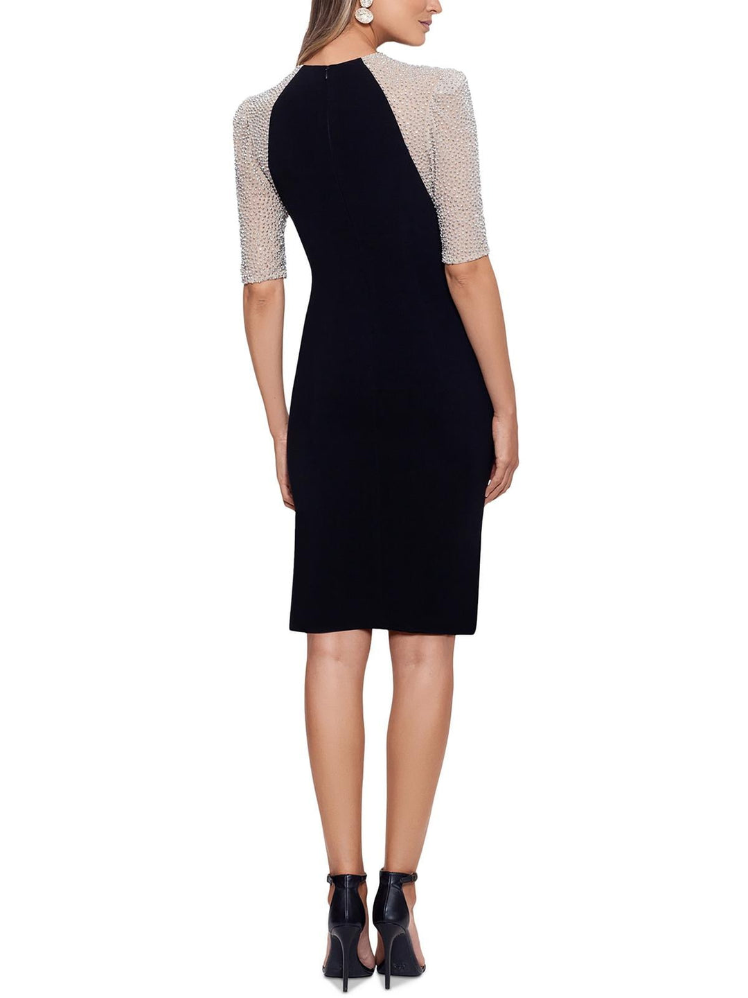 XSCAPE Women's Rhinestone Illusion Sheath Dress Black Size 14