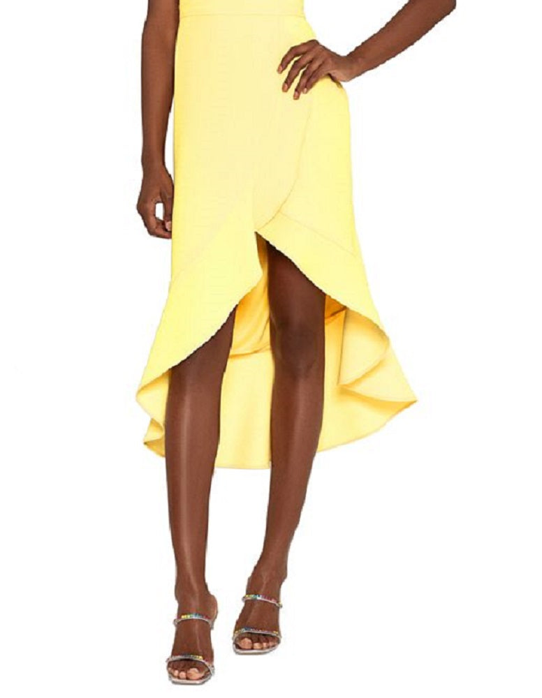 XSCAPE Women's Ruffled High Low Midi Sheath Dress Yellow Size 6