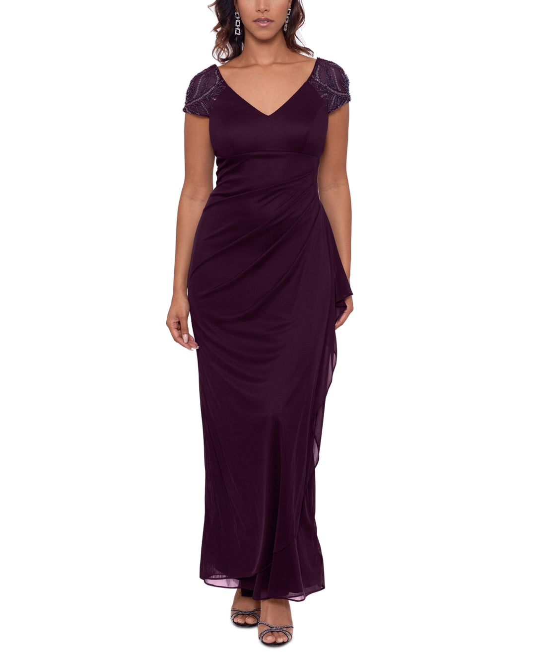 XSCAPE Women's Embellished Sleeve Gown Purple Size 6